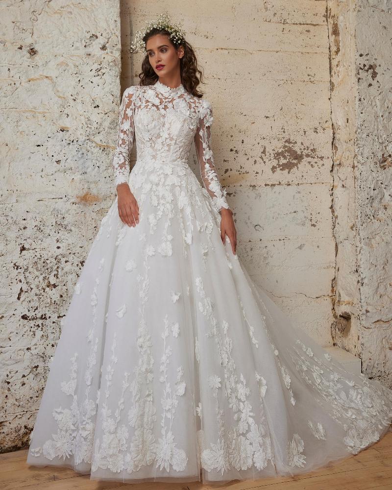123248 long sleeve high neck wedding dress with open back3